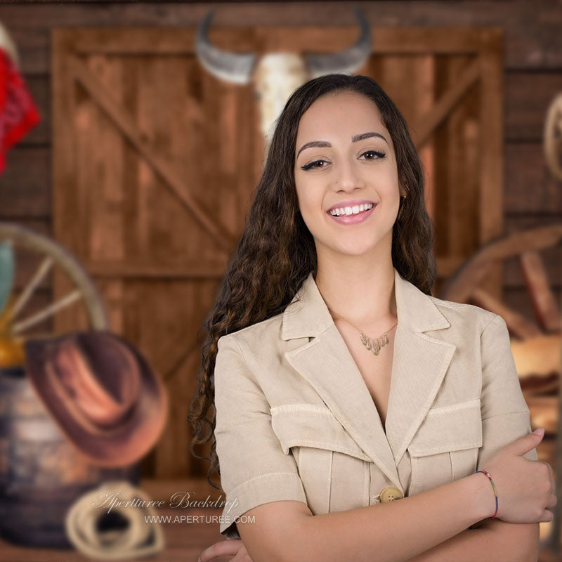 Aperturee - Western Cowboy Style Wood Cake Smash Backdrop For Photo