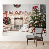 Aperturee - White Bear Fireplace Tree Gift Christmas Backdrop