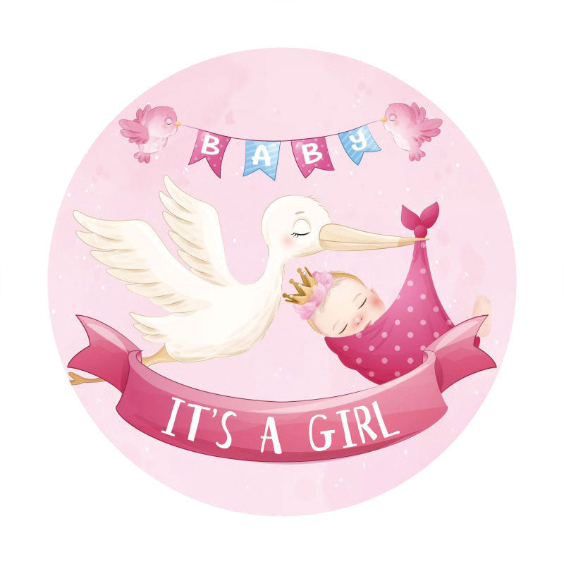 Aperturee - White Bird Round Pink Baby Shower Backdrop