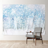 Aperturee - White Blue Snow Forest Winter Scene Backdrop