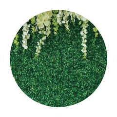 Aperturee - White Floral Green Leaves Round Birthday Backdrop