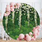 Aperturee - White Floral Round Birthday Scenery Backdrop