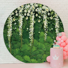Aperturee - White Floral Round Birthday Scenery Backdrop
