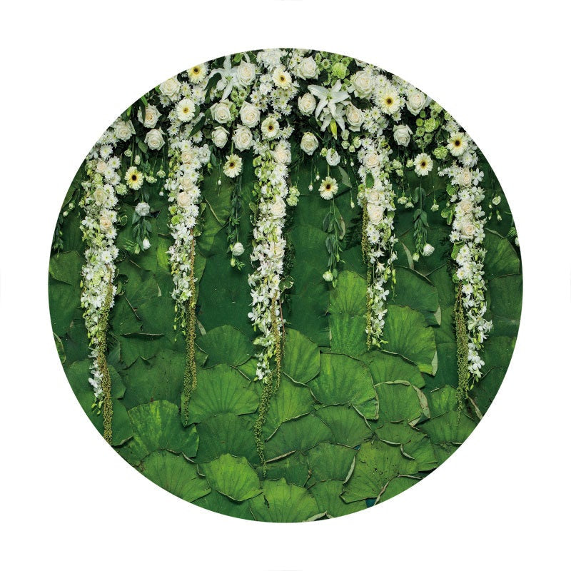 Aperturee - White Floral Round Birthday Scenery Backdrop