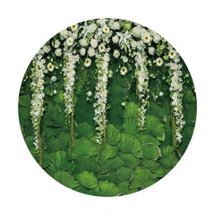 Aperturee - White Floral Round Birthday Scenery Backdrop