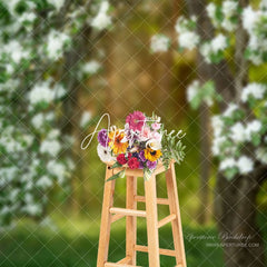 Aperturee - White Flower Forest Grass Bokeh Spring Photo Backdrop