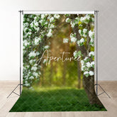 Aperturee - White Flower Forest Grass Bokeh Spring Photo Backdrop