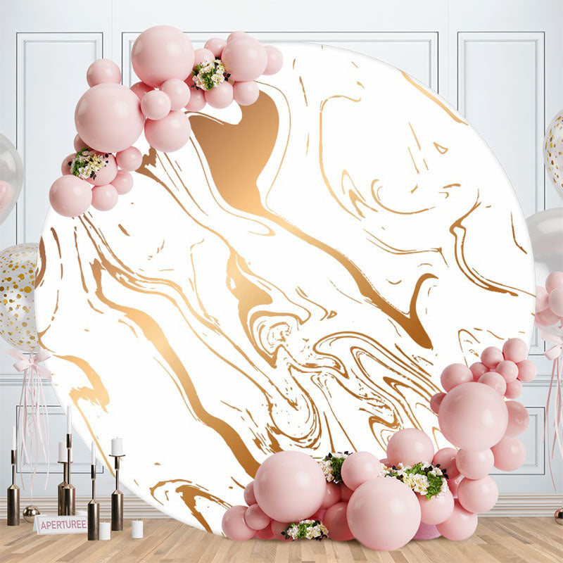 Aperturee - White Gold Abstract Line Round Birthday Backdrop