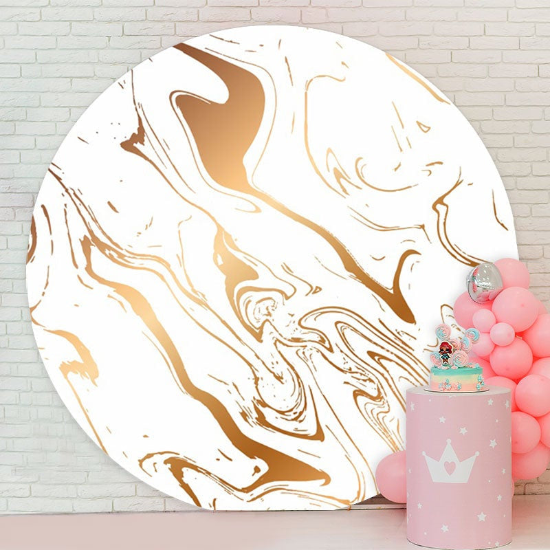 Aperturee - White Gold Abstract Line Round Birthday Backdrop