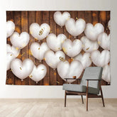 Aperturee - White Heart Balloon Woonde Happy Valentine Backdrop