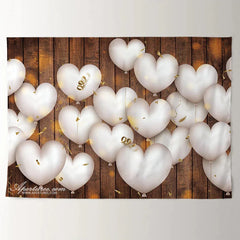 Aperturee - White Heart Balloon Woonde Happy Valentine Backdrop