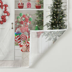 Aperturee - White Lollipop Store Tree Deco Christmas Backdrop