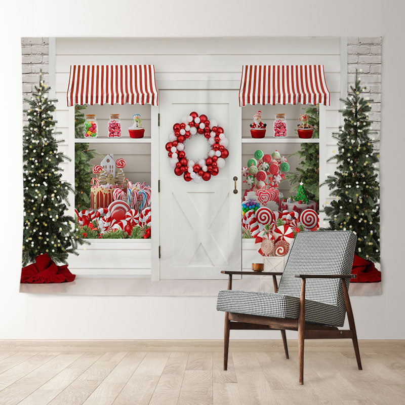 Aperturee - White Lollipop Store Tree Deco Christmas Backdrop