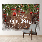 Aperturee - White Merry Christmas Wood Snowy Winter Backdrop