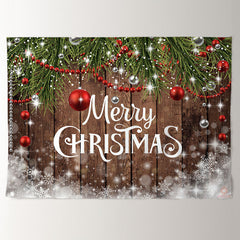 Aperturee - White Merry Christmas Wood Snowy Winter Backdrop