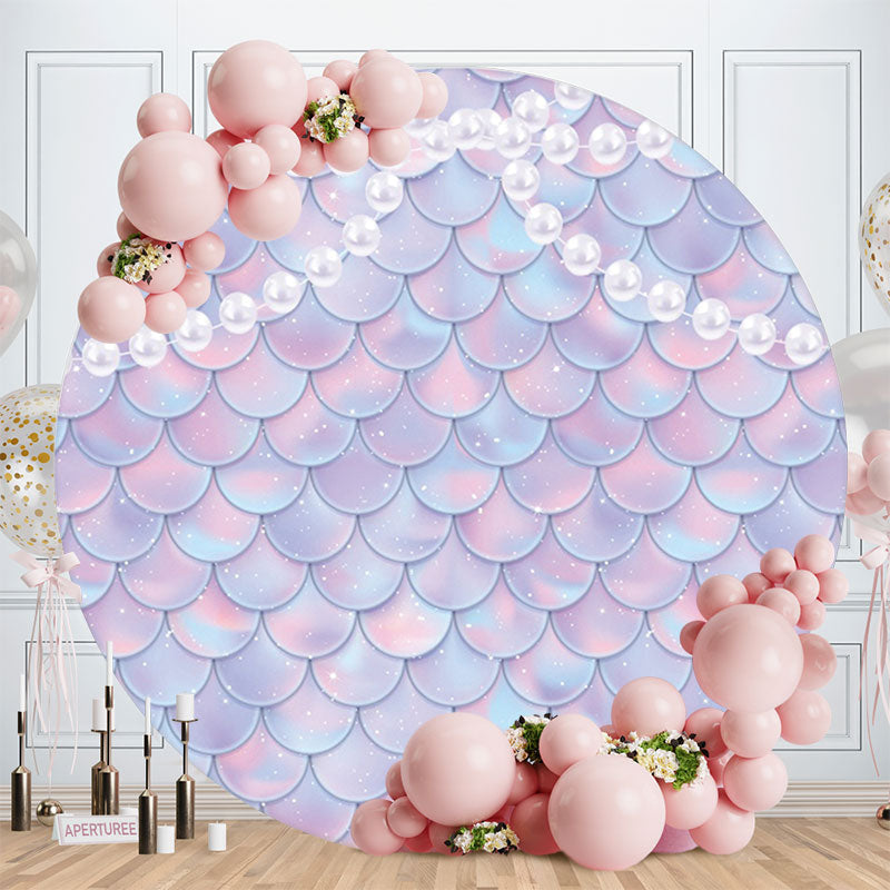 Aperturee - White Pearl Dream Mermaid Round Birthday Backdrop