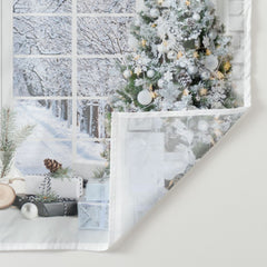 Aperturee - White Snow Tree Horse Window Christmas Backdrop