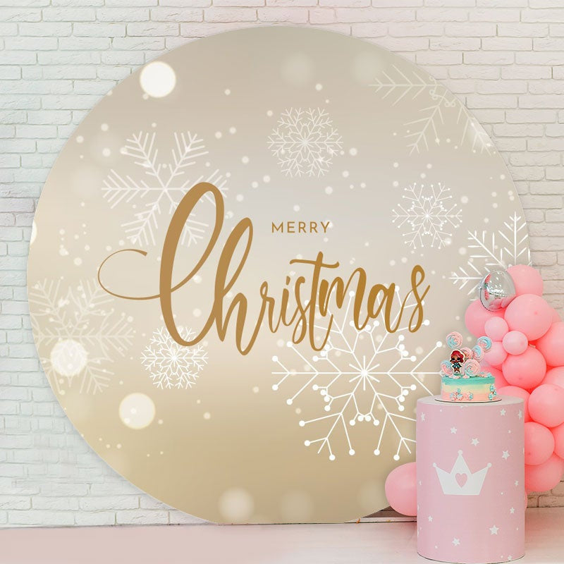 Aperturee - White Snowflake Round Gold Christmas Backdorp