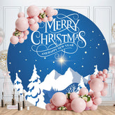Aperturee - White Snowmountain Round Blue Christmas Backdrop