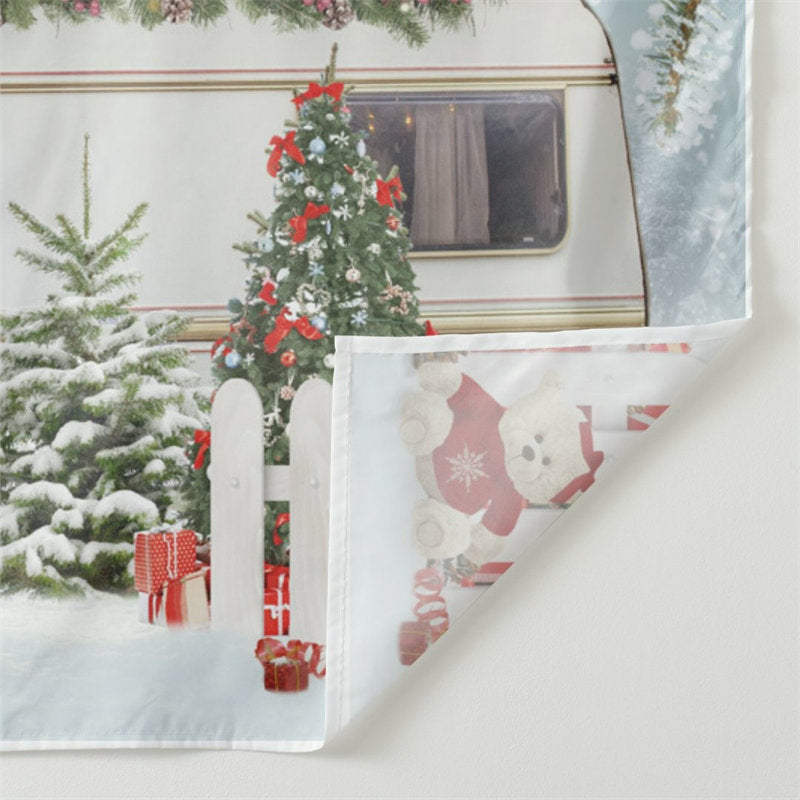Aperturee - White Truck Snowman Tree Merry Christmas Backdrop
