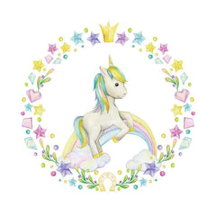Aperturee - White Unicorn Round Rainbow Birthday Backdrop