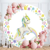 Aperturee - White Unicorn Round Rainbow Birthday Backdrop