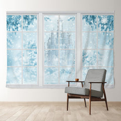 Aperturee - White Window Blue Castle Snowy Winter Backdrop