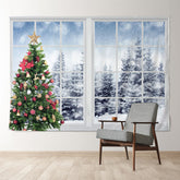 Aperturee - White Window Snowy Forest Christmas Tree Backdrop