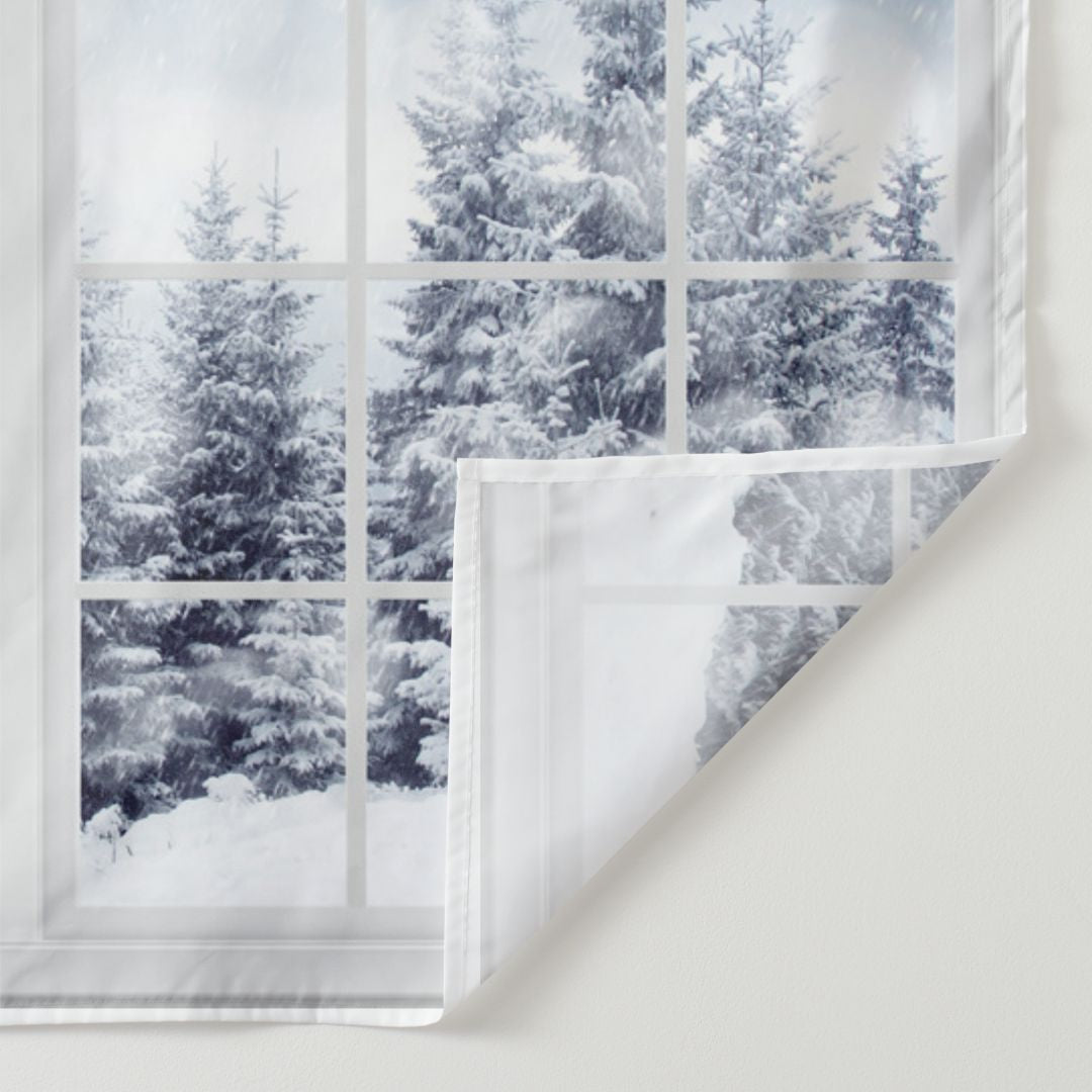 Aperturee - White Window Snowy Forest Christmas Tree Backdrop