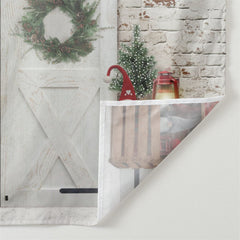 Aperturee - White Wood Door Brick Wall Xmas Scene Backdrop
