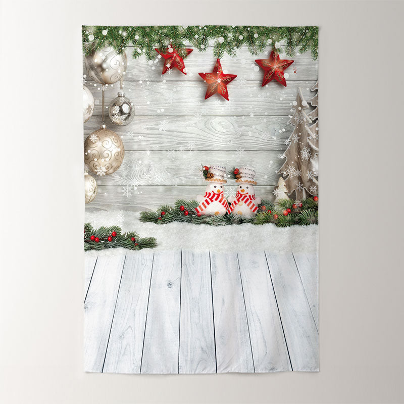 Aperturee - White Wood Snowman Star Christmas Photo? Backdrop