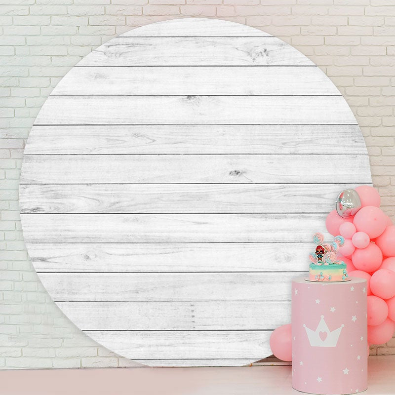 Aperturee - White Wooden Stripes Round Birthday Backdrop