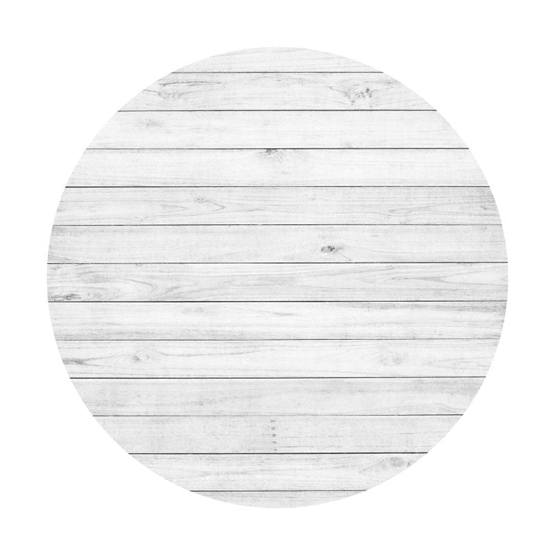 Aperturee - White Wooden Stripes Round Birthday Backdrop