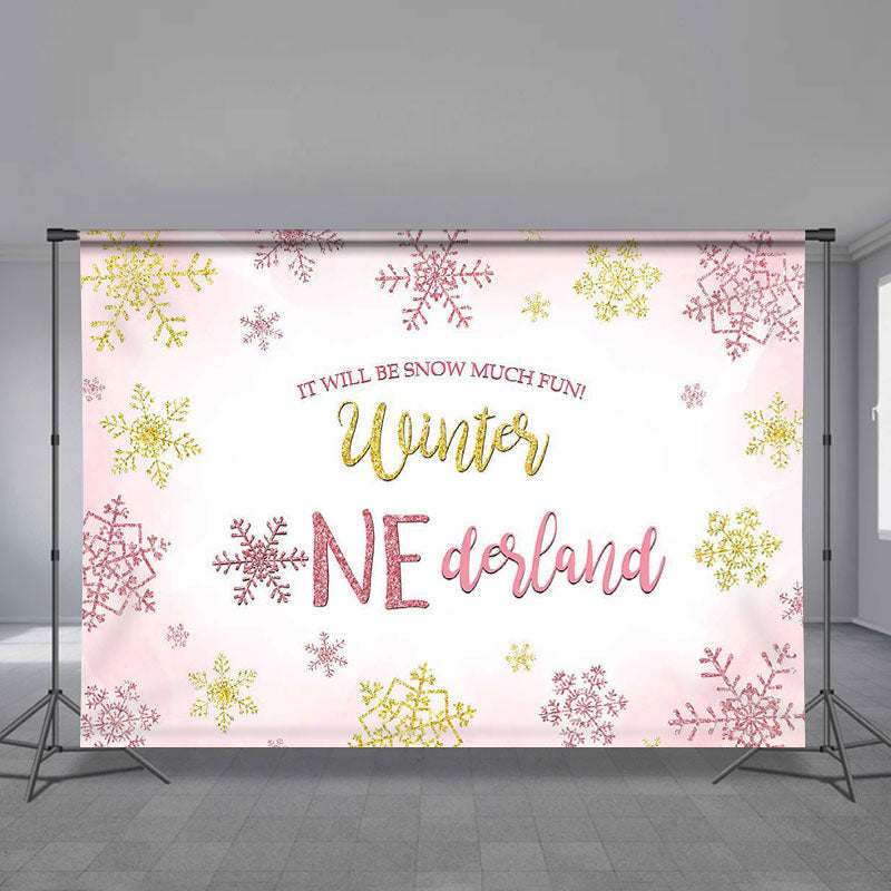 Aperturee - Winter Onederland Pink Snowflake Birthday Backdrop