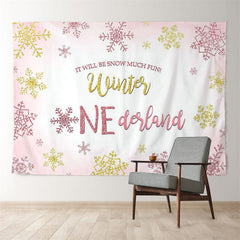 Aperturee - Winter Onederland Pink Snowflake Birthday Backdrop