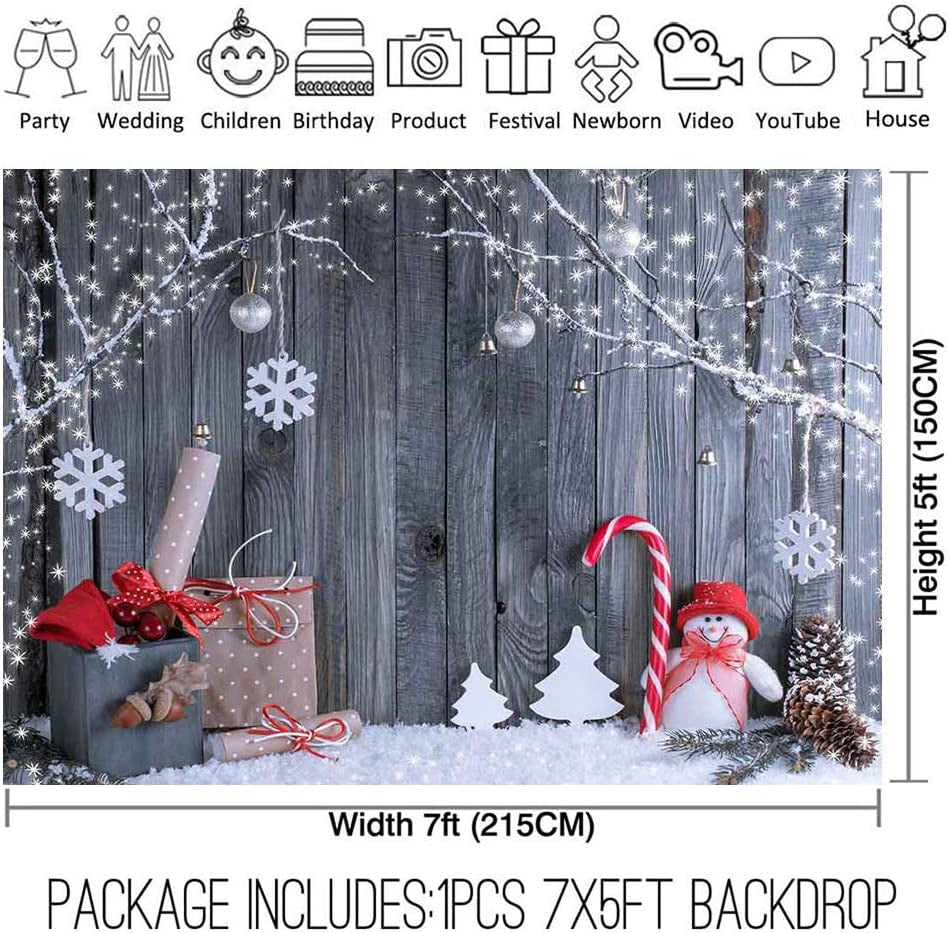 Aperturee - Winter Snowman Santa Gift Wood Christmas Backdrop