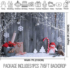 Aperturee - Winter Snowman Santa Gift Wood Christmas Backdrop
