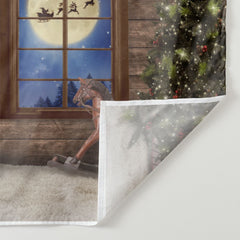 Aperturee - Wood Horse Bear Sled Moon Night Christmas Backdrop