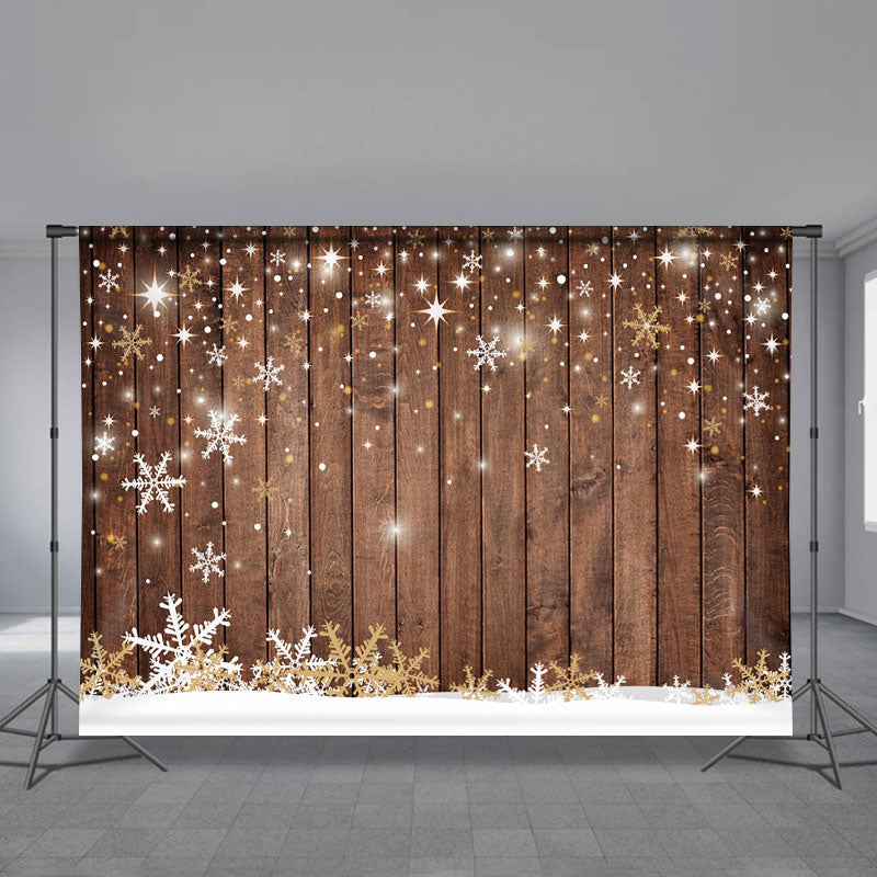 Aperturee - Wood Snowflake Glitter Winter Christmas Backdrop