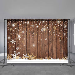 Aperturee - Wood Snowflake Glitter Winter Christmas Backdrop