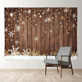 Aperturee - Wood Snowflake Glitter Winter Christmas Backdrop