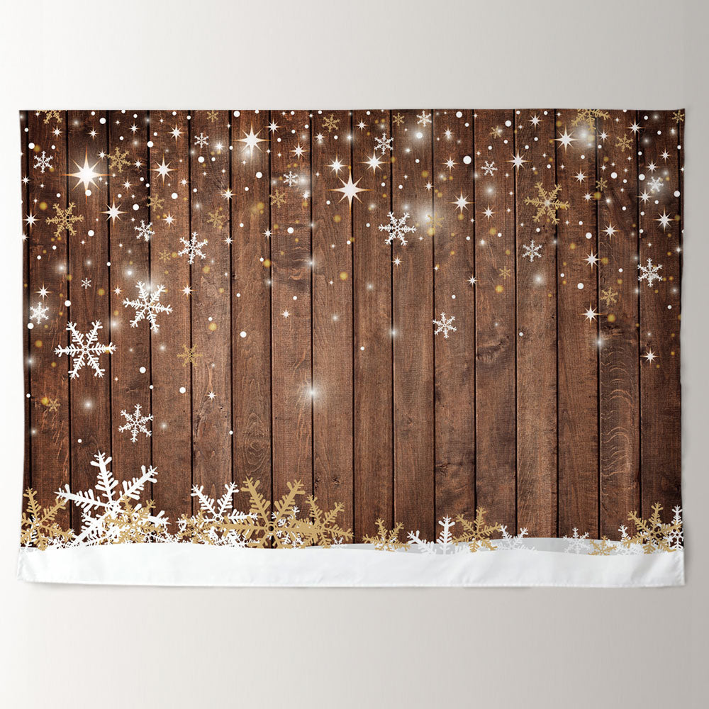 Aperturee - Wood Snowflake Glitter Winter Christmas Backdrop