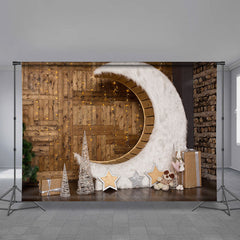 Aperturee - Wood Wall Feather Moon Star House Winter Backdrop