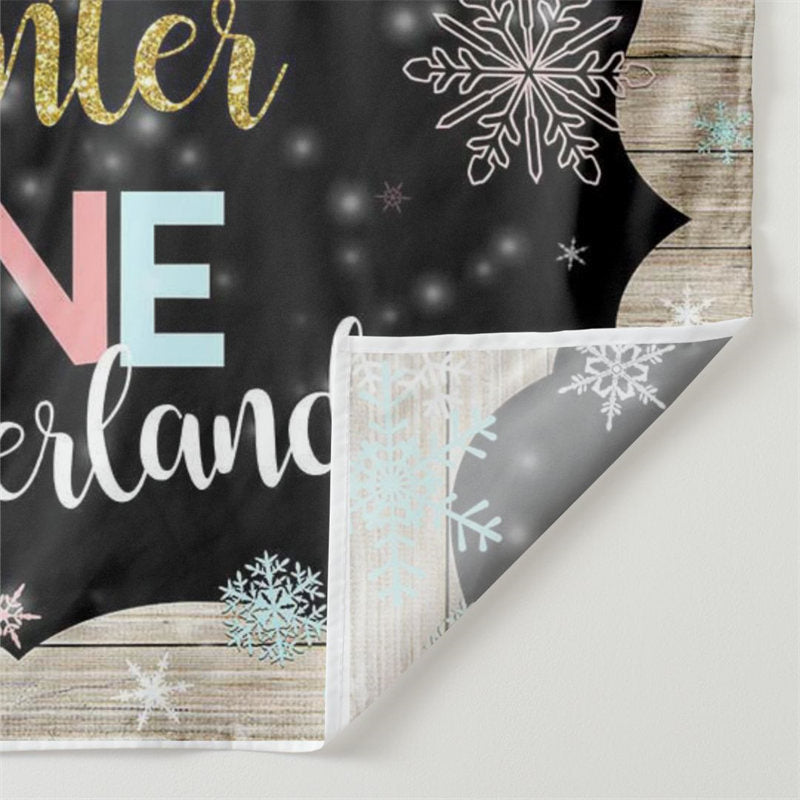 Aperturee - Wood Winter Onederland Snowflake Birthday Backdrop