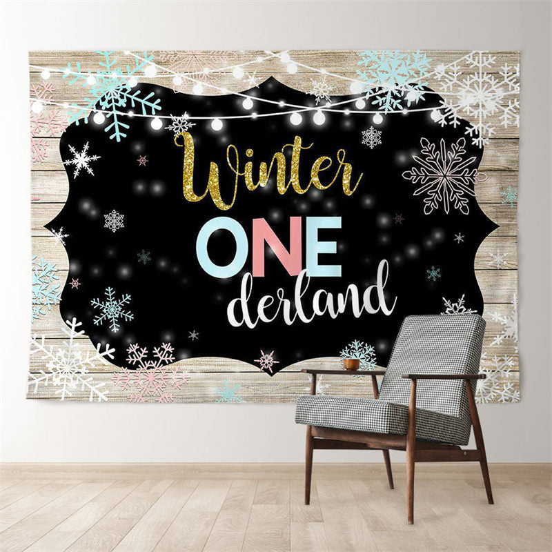 Aperturee - Wood Winter Onederland Snowflake Birthday Backdrop