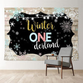 Aperturee - Wood Winter Onederland Snowflake Birthday Backdrop