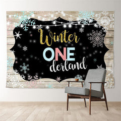 Aperturee - Wood Winter Onederland Snowflake Birthday Backdrop