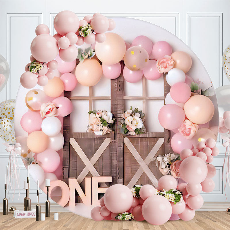 Aperturee - Wooden Balloons Round Happy Birthday Backdrop