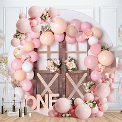 Aperturee - Wooden Balloons Round Happy Birthday Backdrop