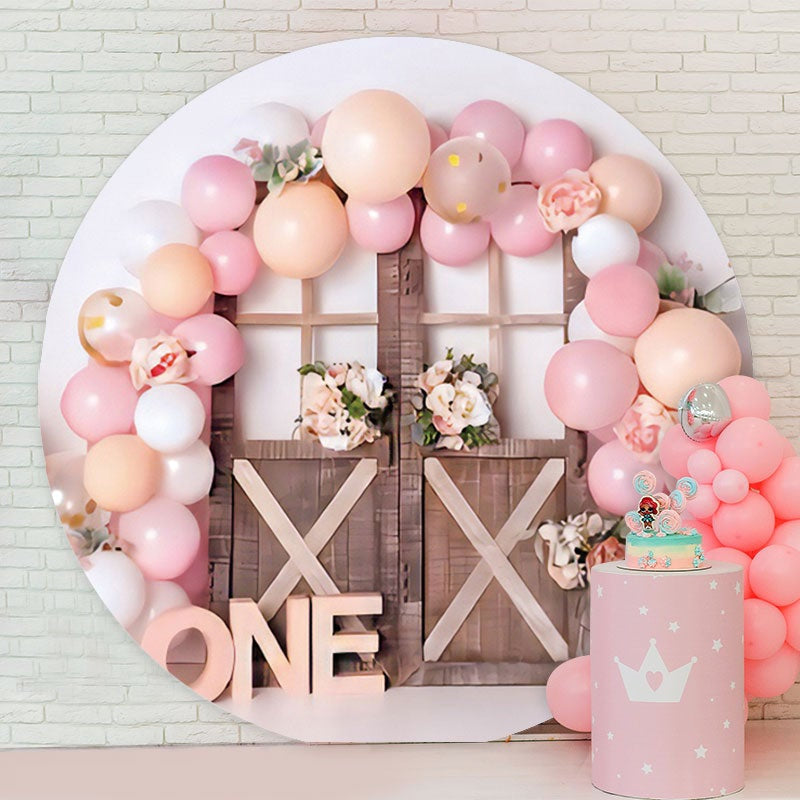Aperturee - Wooden Balloons Round Happy Birthday Backdrop